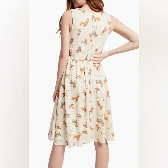 Modcloth Keeping On Cutout Pinata Print Dress A-Line Llama Rainbow Cream Size 1X - Picture 9 of 11